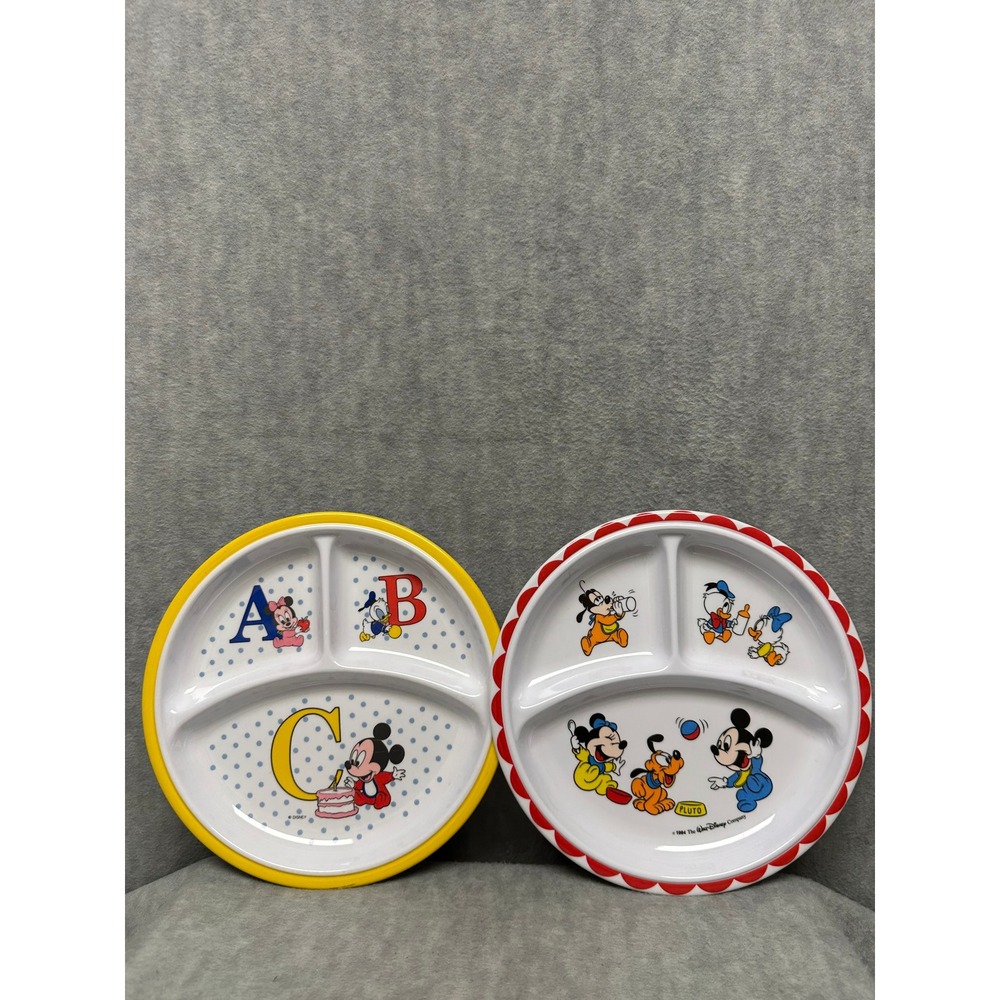 Vintage Disney Baby Mickey Minnie ABC Melamine‎ Divided Plates Set of 2 1984